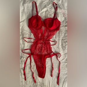 Victoria Secret Unlined Bra Shine Strap Teddy Garter Sz L